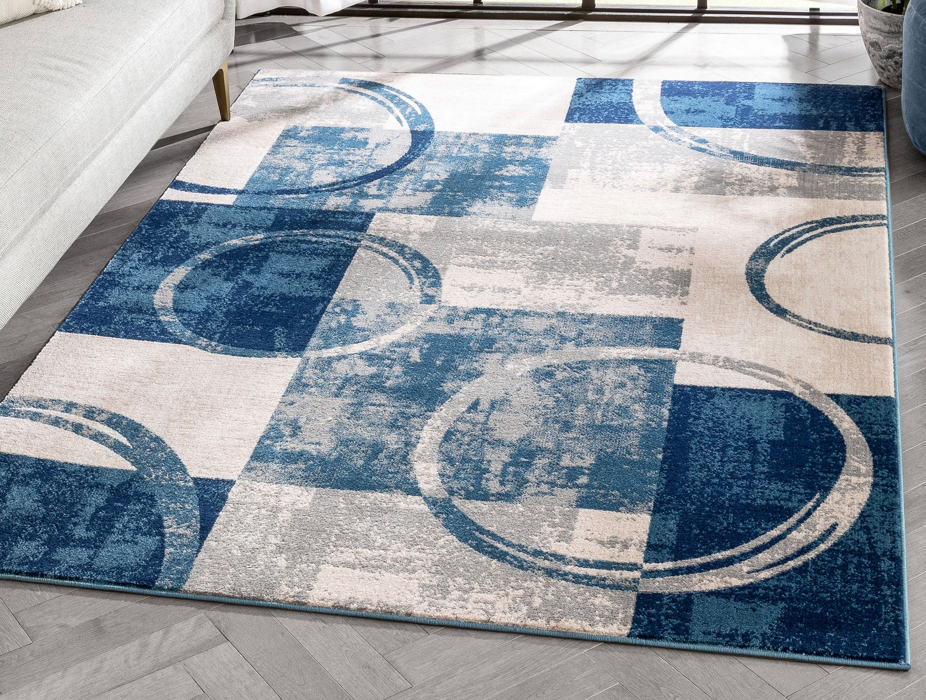 Shai Modern Geometric Grey Blue Rug