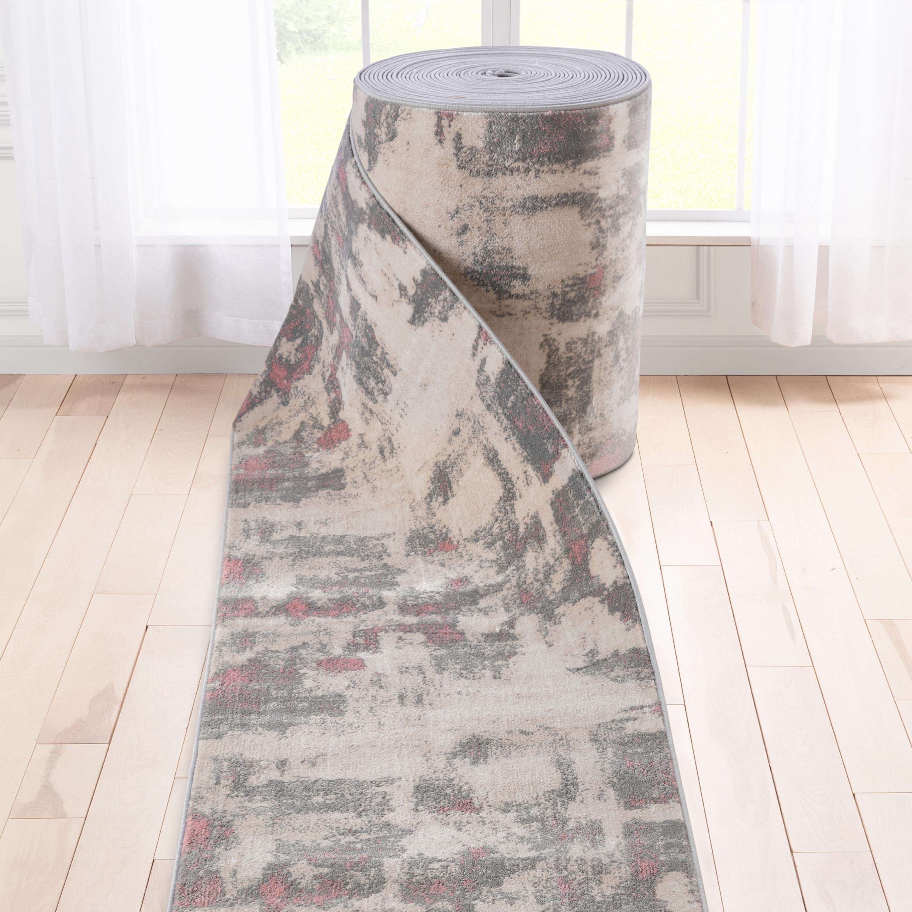 Custom Size Runner Kalia Abstract Modern Grey Blush 27 Inch Wide x Choose Your Length Hallway Runner Rug