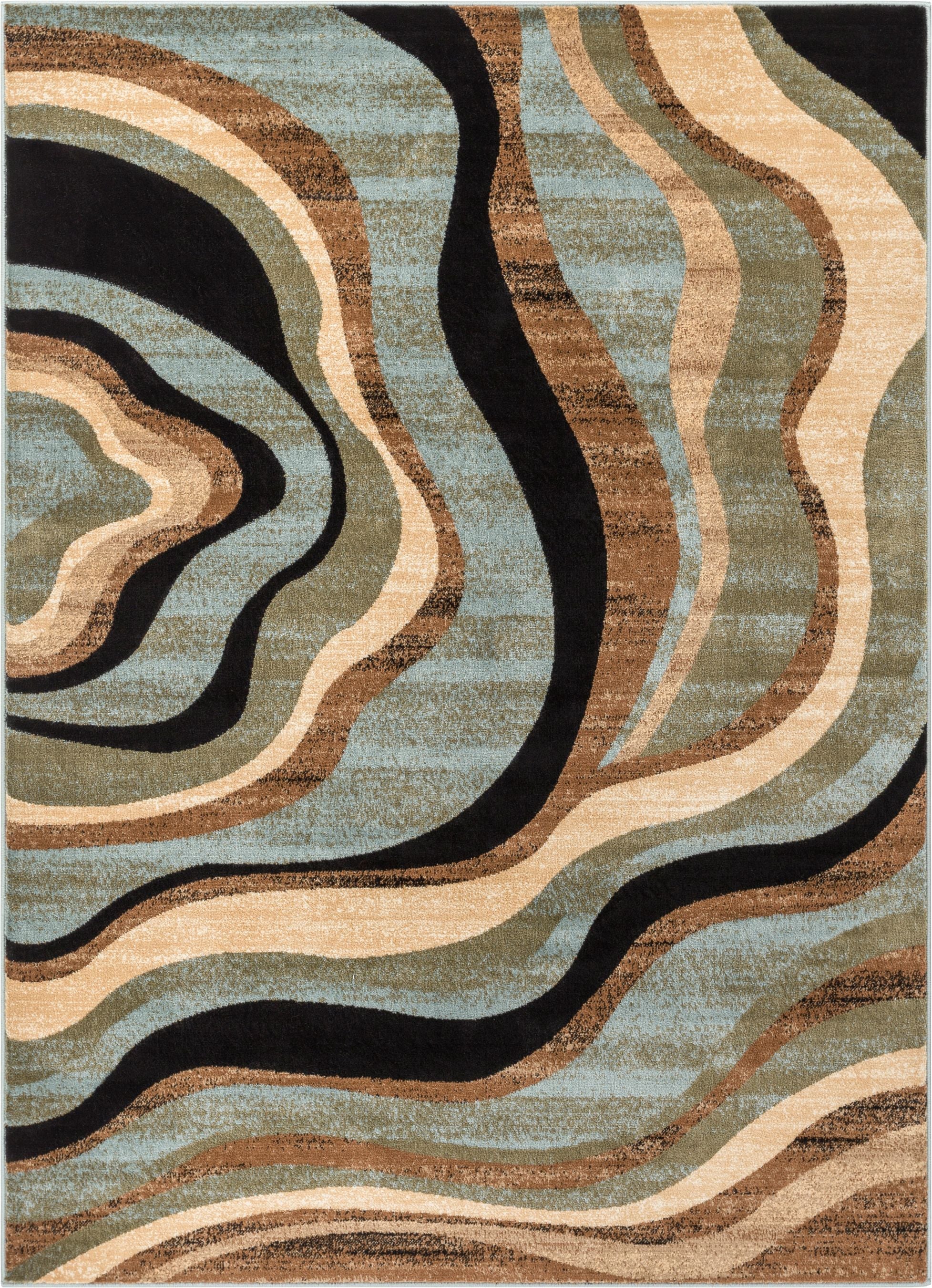 Nirvana Waves Multi Blue Modern Rug