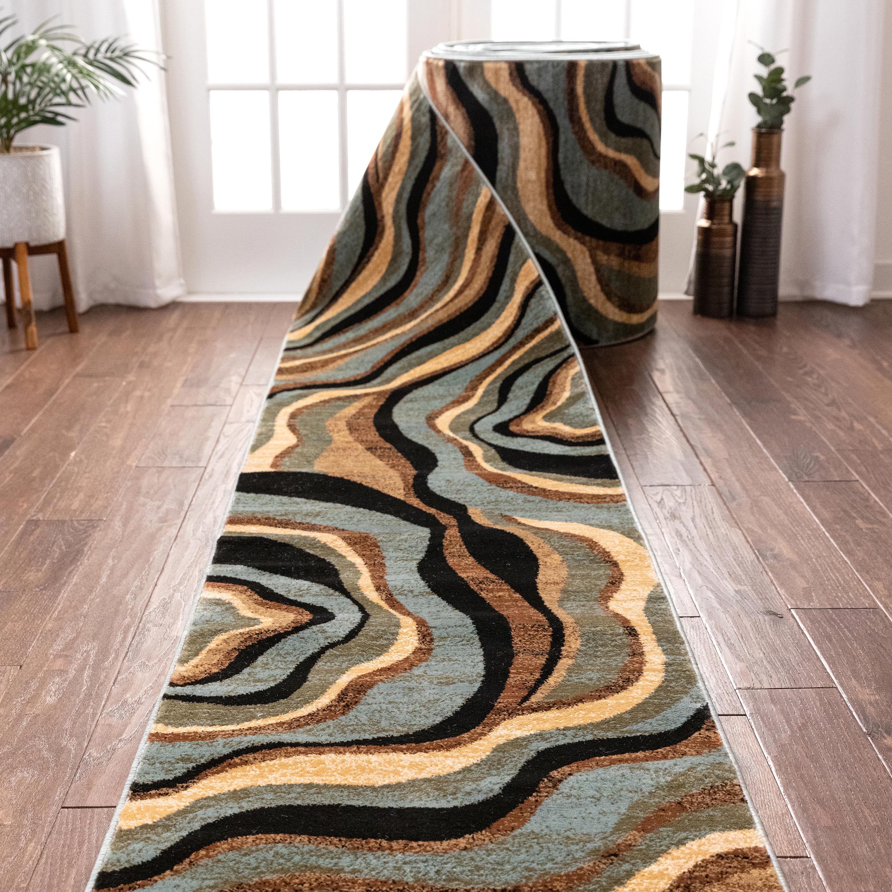 Nirvana Waves Custom Size Runner Modern Multi Blue 27 Inch Wide x Choose Your Length Hallway Runner Rug