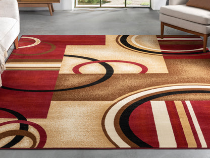 Arcs & Shapes Red Modern Rug