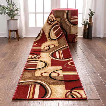 Arcs & Shapes Custom Size Runner Modern Red 27 Inch Wide x Choose Your Length Hallway Runner Rug