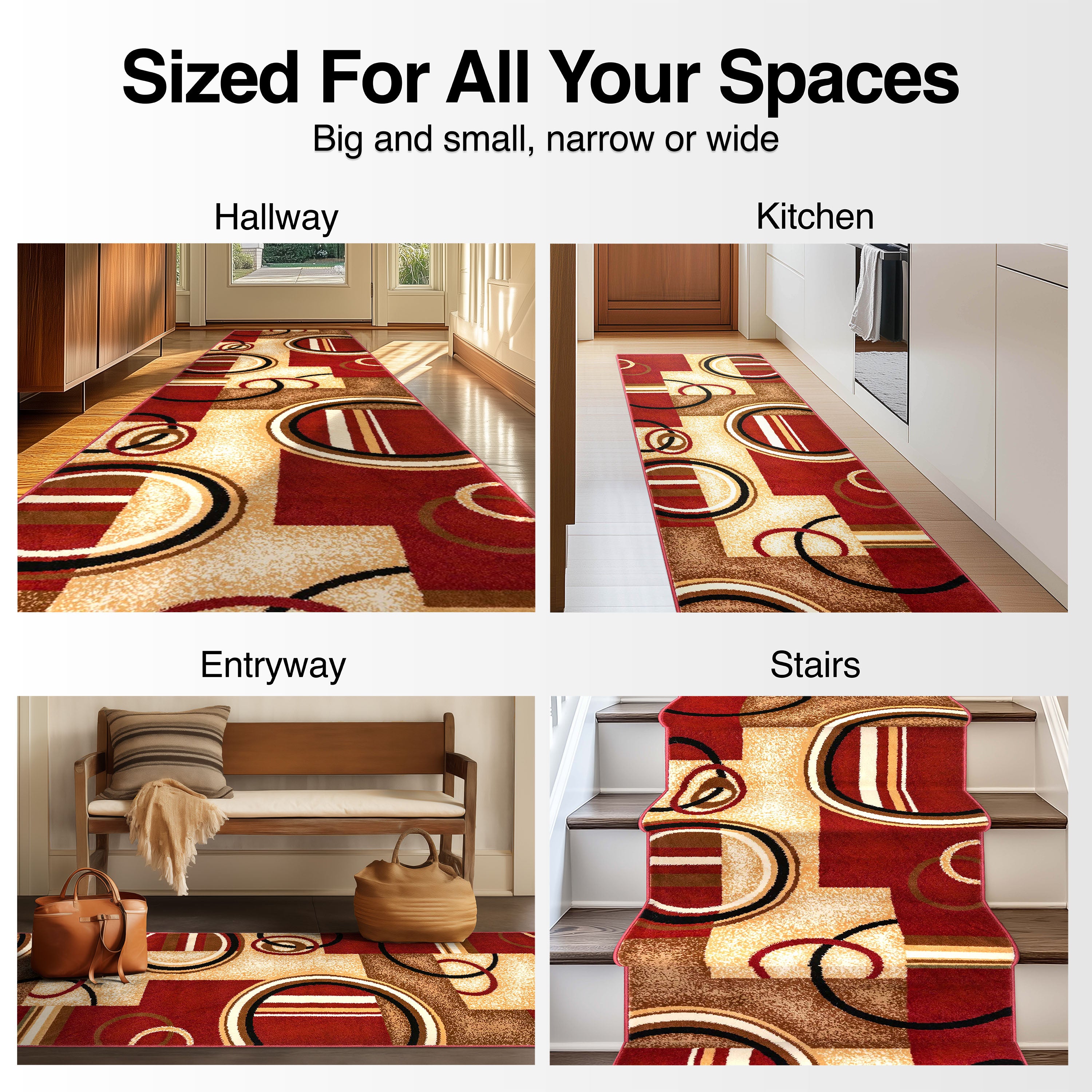 Arcs & Shapes Custom Size Runner Modern Red 27 Inch Wide x Choose Your Length Hallway Runner Rug