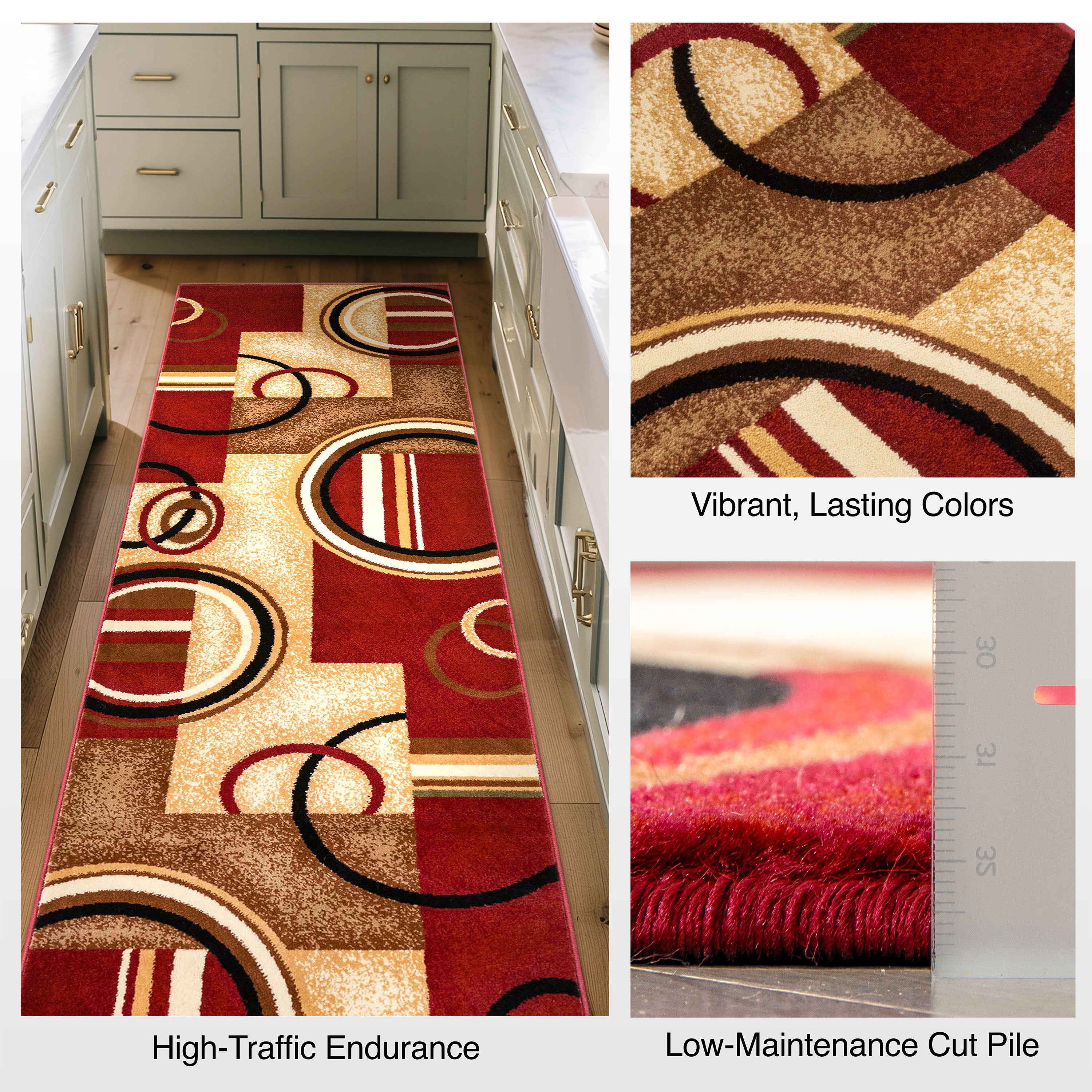 Arcs & Shapes Custom Size Runner Modern Red 27 Inch Wide x Choose Your Length Hallway Runner Rug