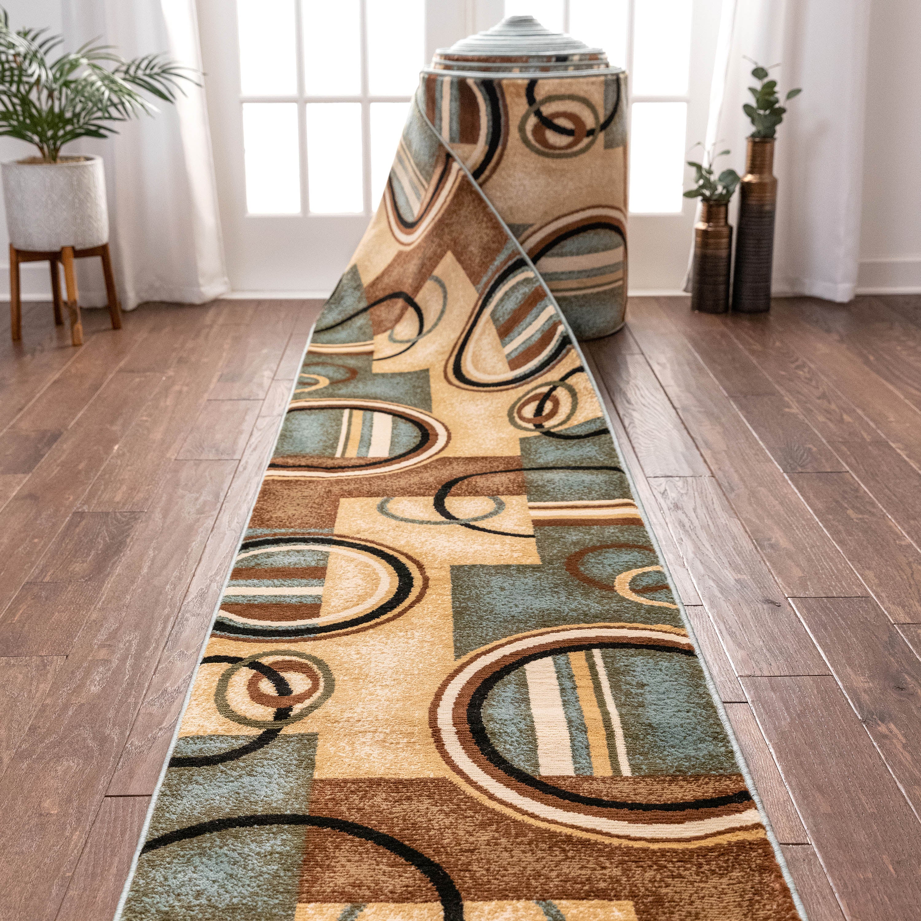 Arcs & Shapes Custom Size Runner Modern Light Blue 27 Inch Wide x Choose Your Length Hallway Runner Rug