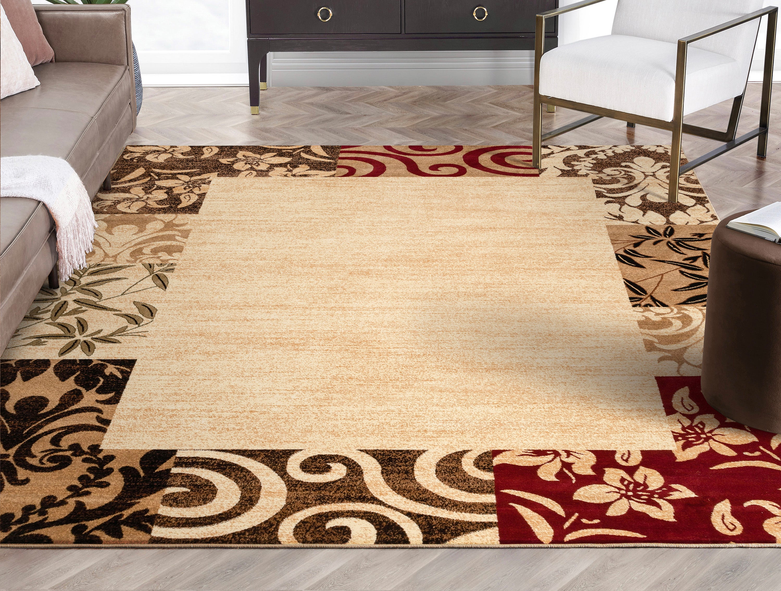 Vane Willow Damask Beige Transitional Rug