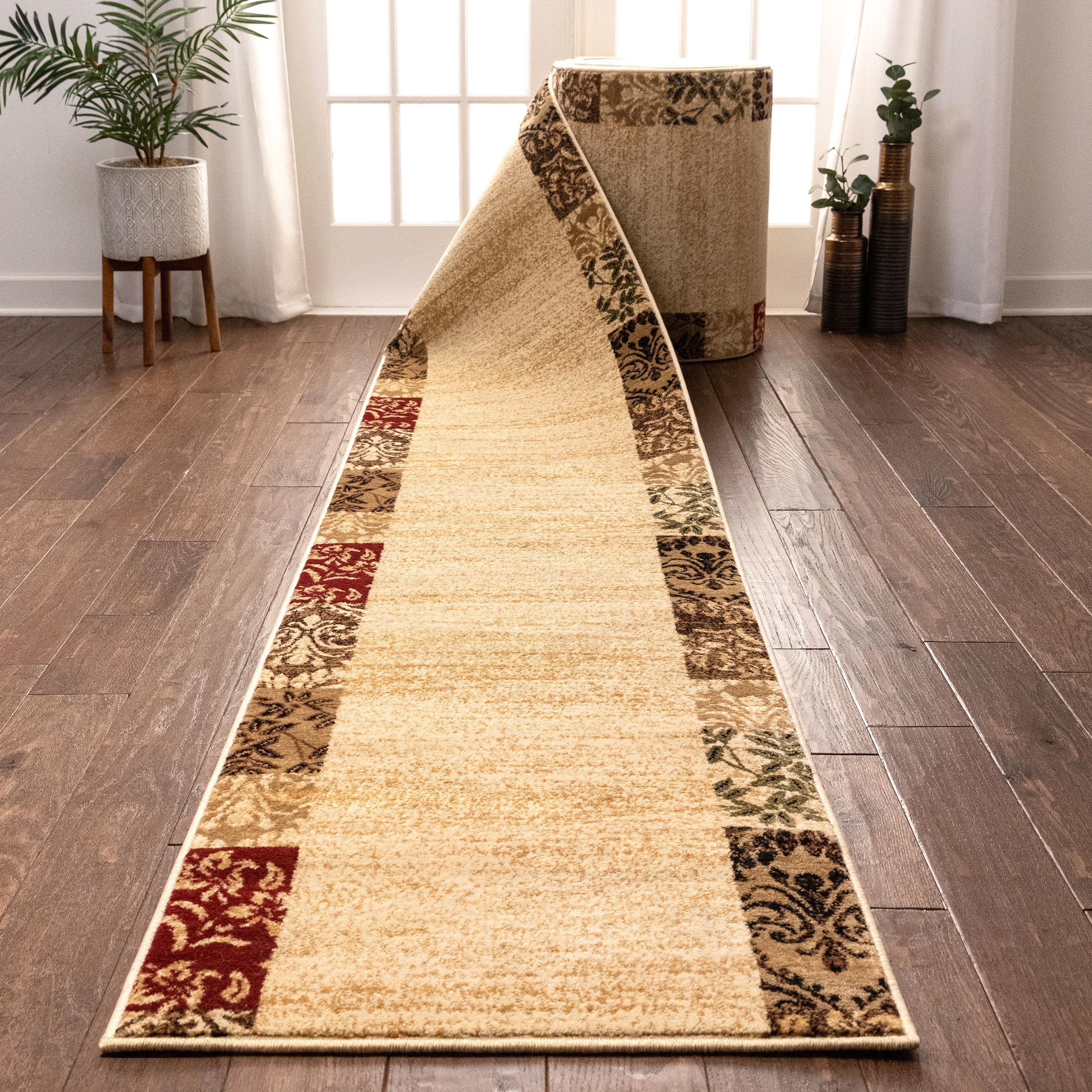 Vane Willow Damask Custom Size Runner Transitional Beige 27 Inch Wide x Choose Your Length Hallway Runner Rug