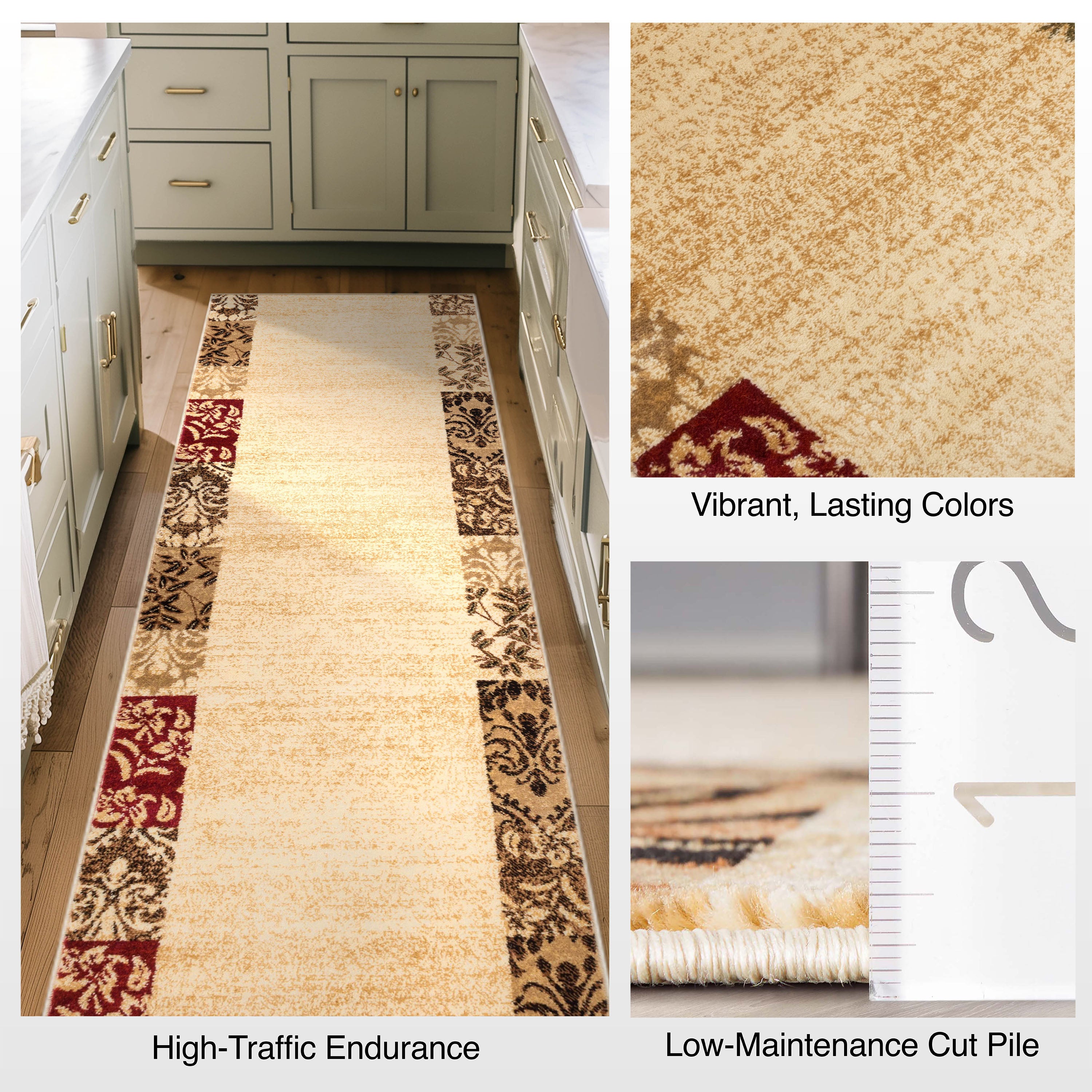 Vane Willow Damask Custom Size Runner Transitional Beige 27 Inch Wide x Choose Your Length Hallway Runner Rug