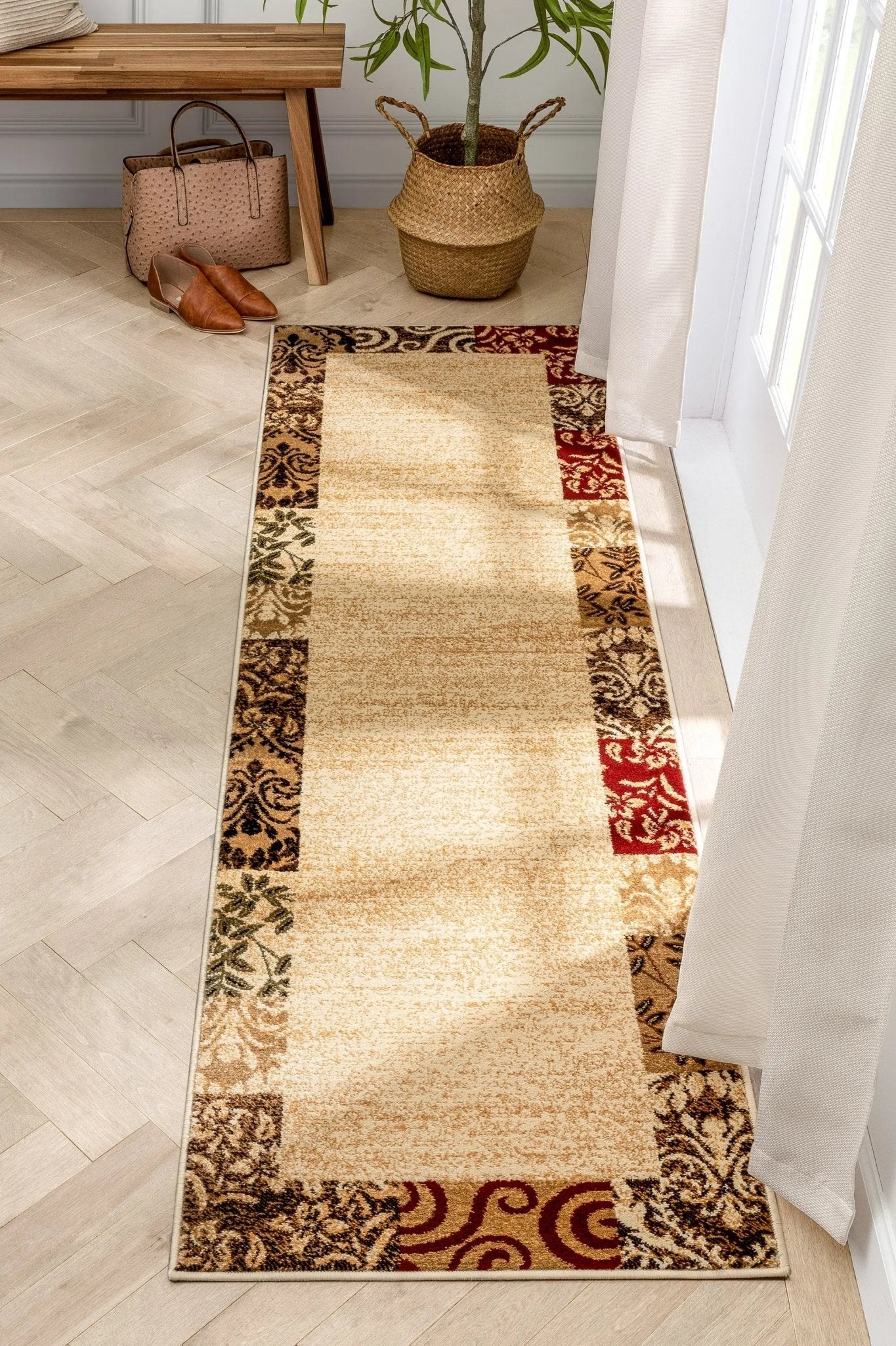 Vane Willow Damask Beige Transitional Rug Well Woven