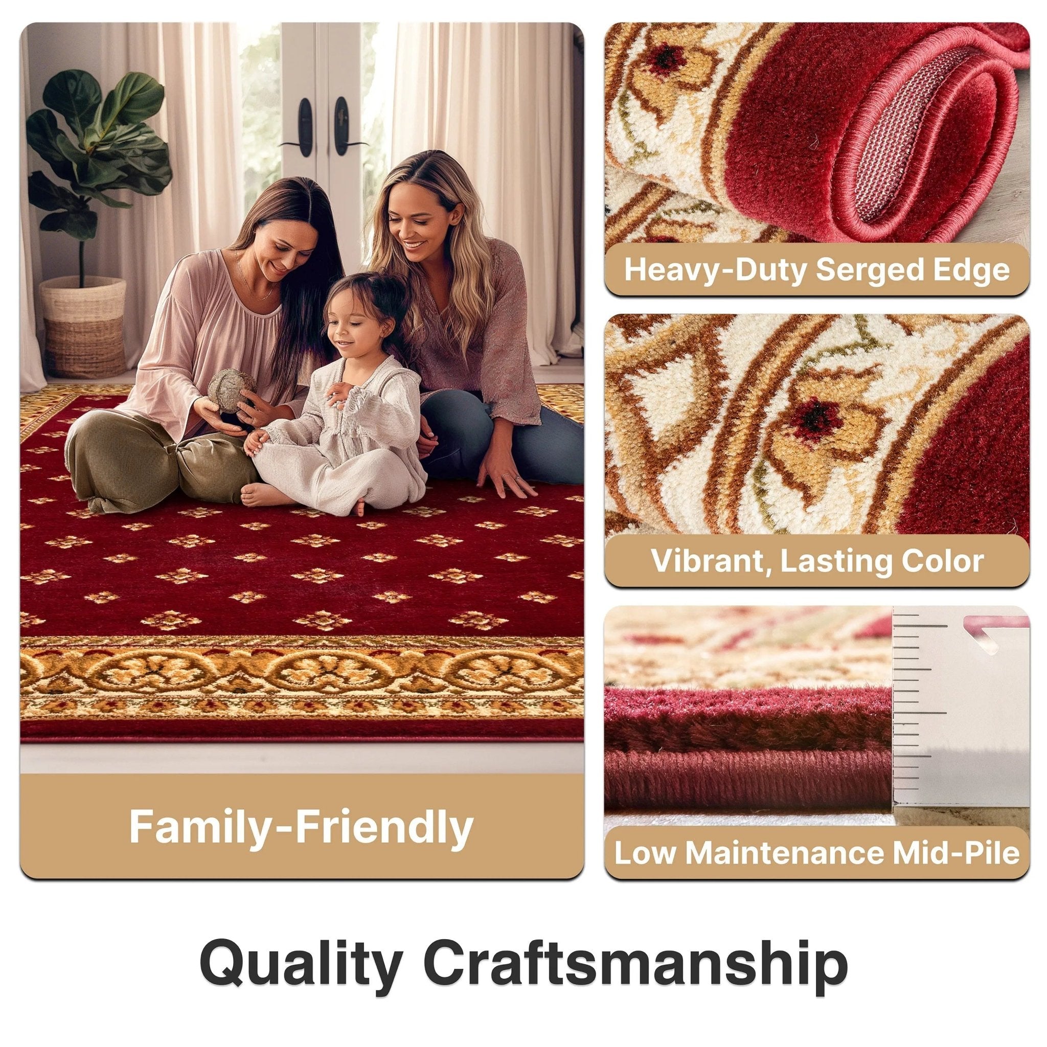 Hudson Terrace Red Traditional Rug Well Woven