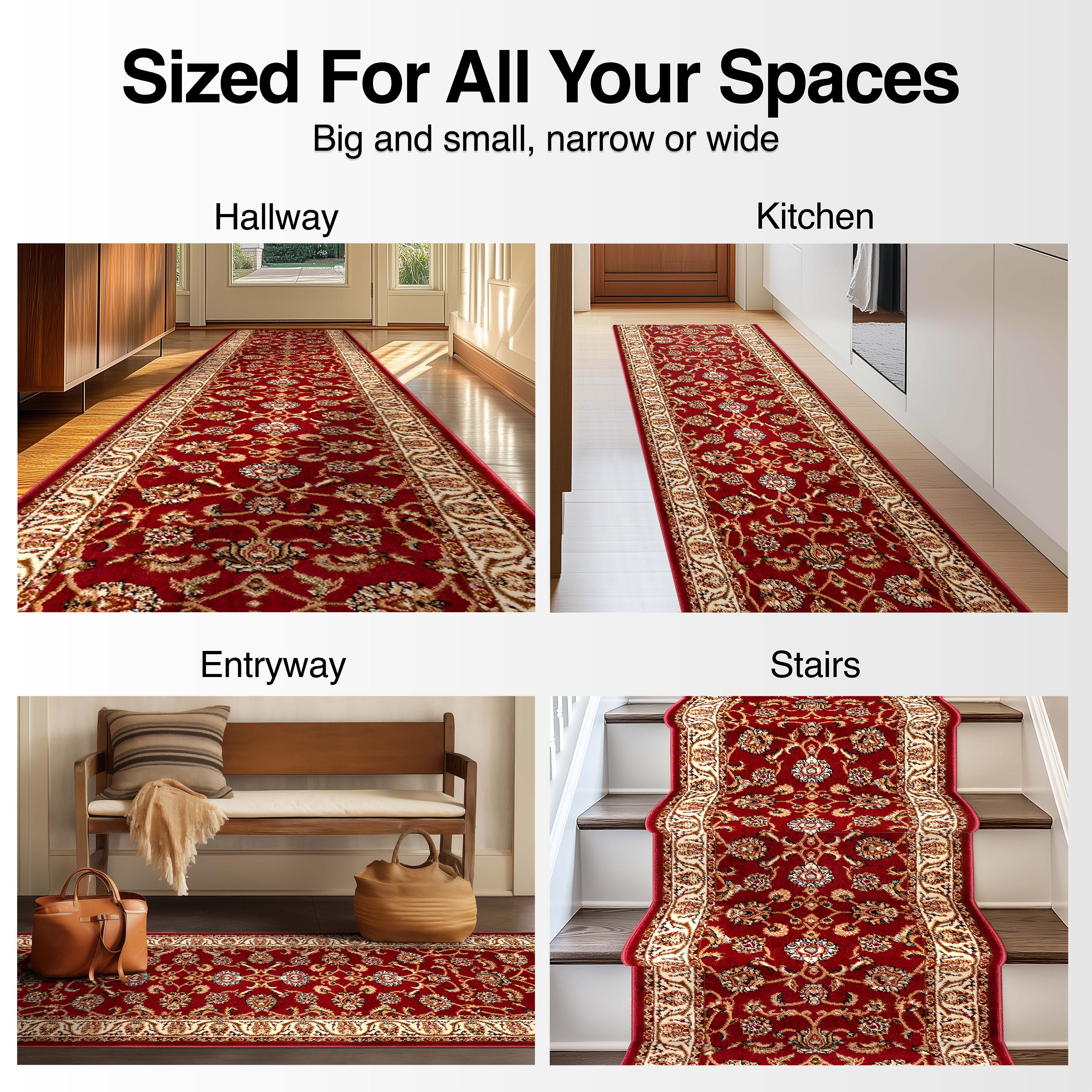 Sarouk Custom Size Runner Traditional Red 27 Inch Wide x Choose Your Length Hallway Runner Rug