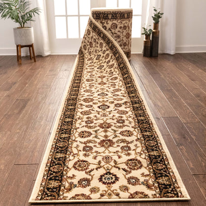 Sarouk Custom Size Runner Traditional Ivory 27 Inch Wide x Choose Your Length Hallway Runner Rug