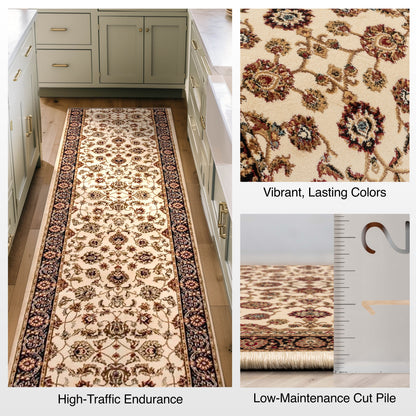 Sarouk Custom Size Runner Traditional Ivory 27 Inch Wide x Choose Your Length Hallway Runner Rug