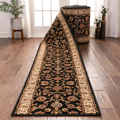 Sarouk Custom Size Runner Traditional Black 27 Inch Wide x Choose Your Length Hallway Runner Rug