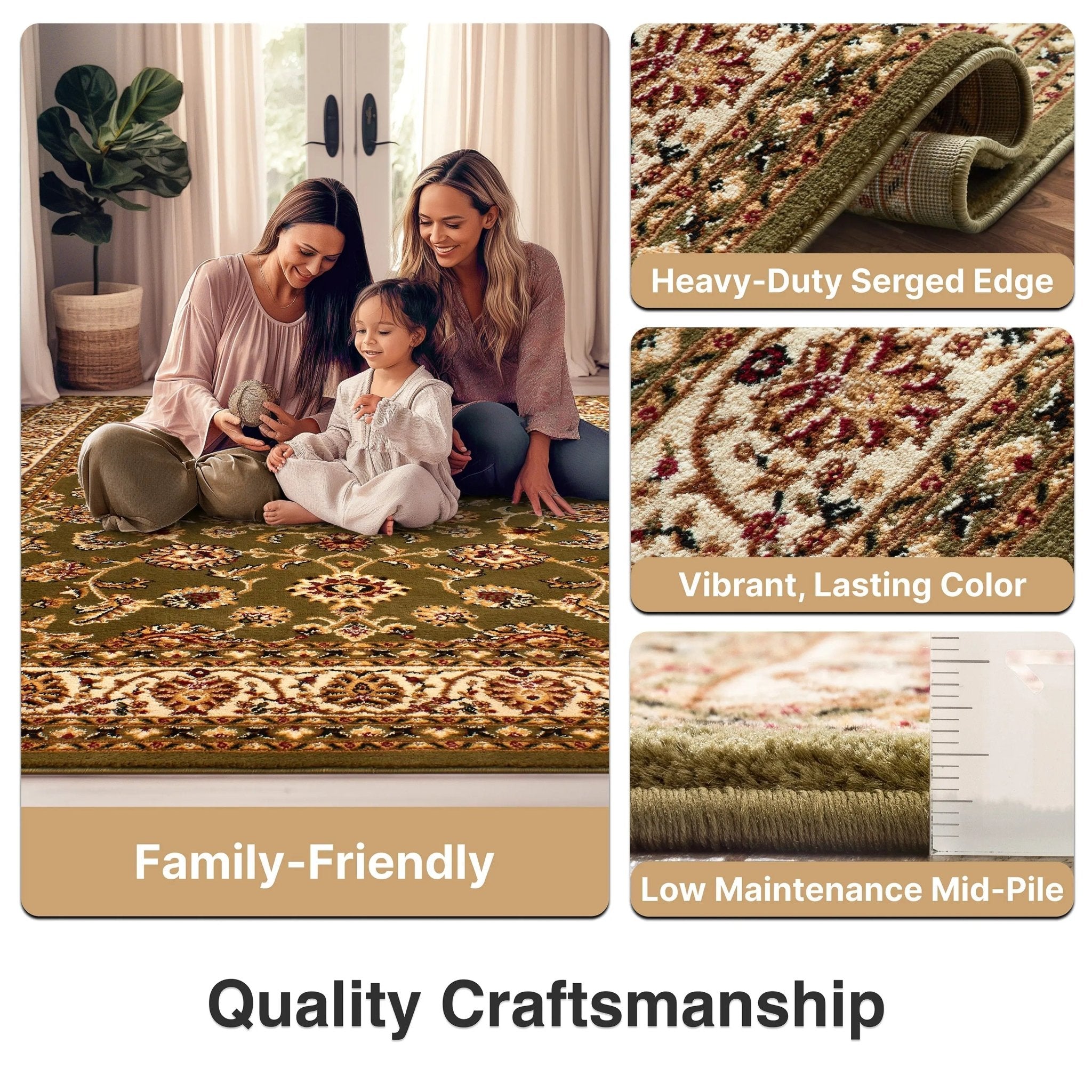 Sarouk Green Traditional Rug Well Woven