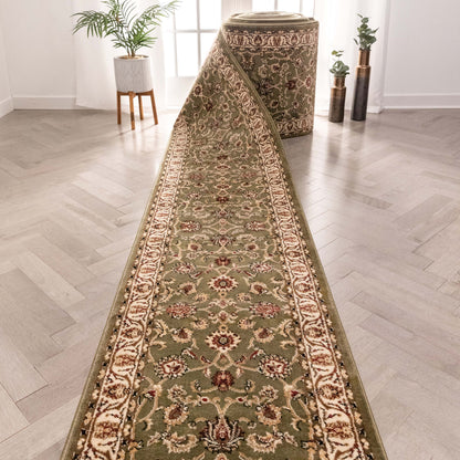 Sarouk Custom Size Runner Traditional Green 27 Inch Wide x Choose Your Length Hallway Runner Rug