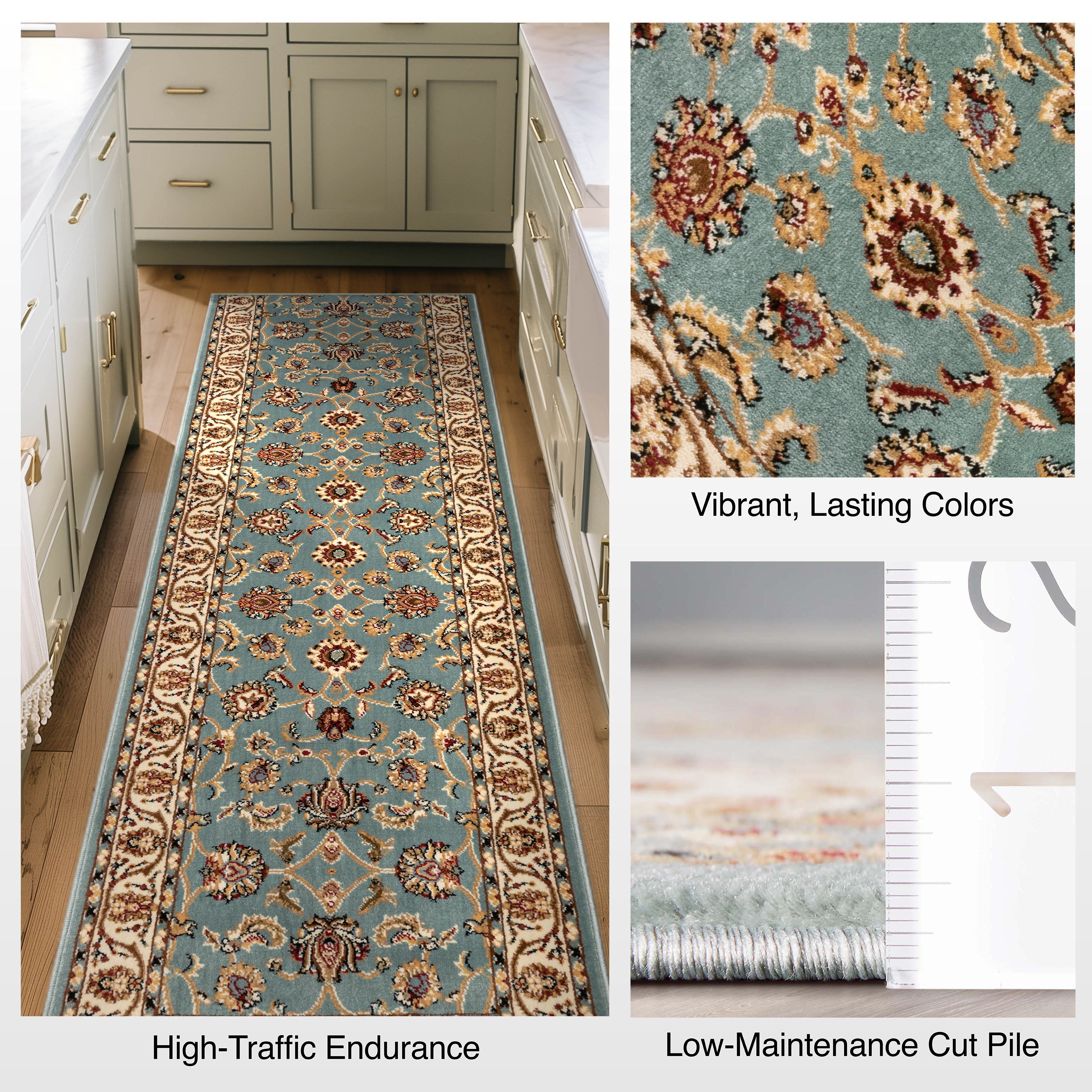 Sarouk Custom Size Runner Traditional Light Blue 27 Inch Wide x Choose Your Length Hallway Runner Rug