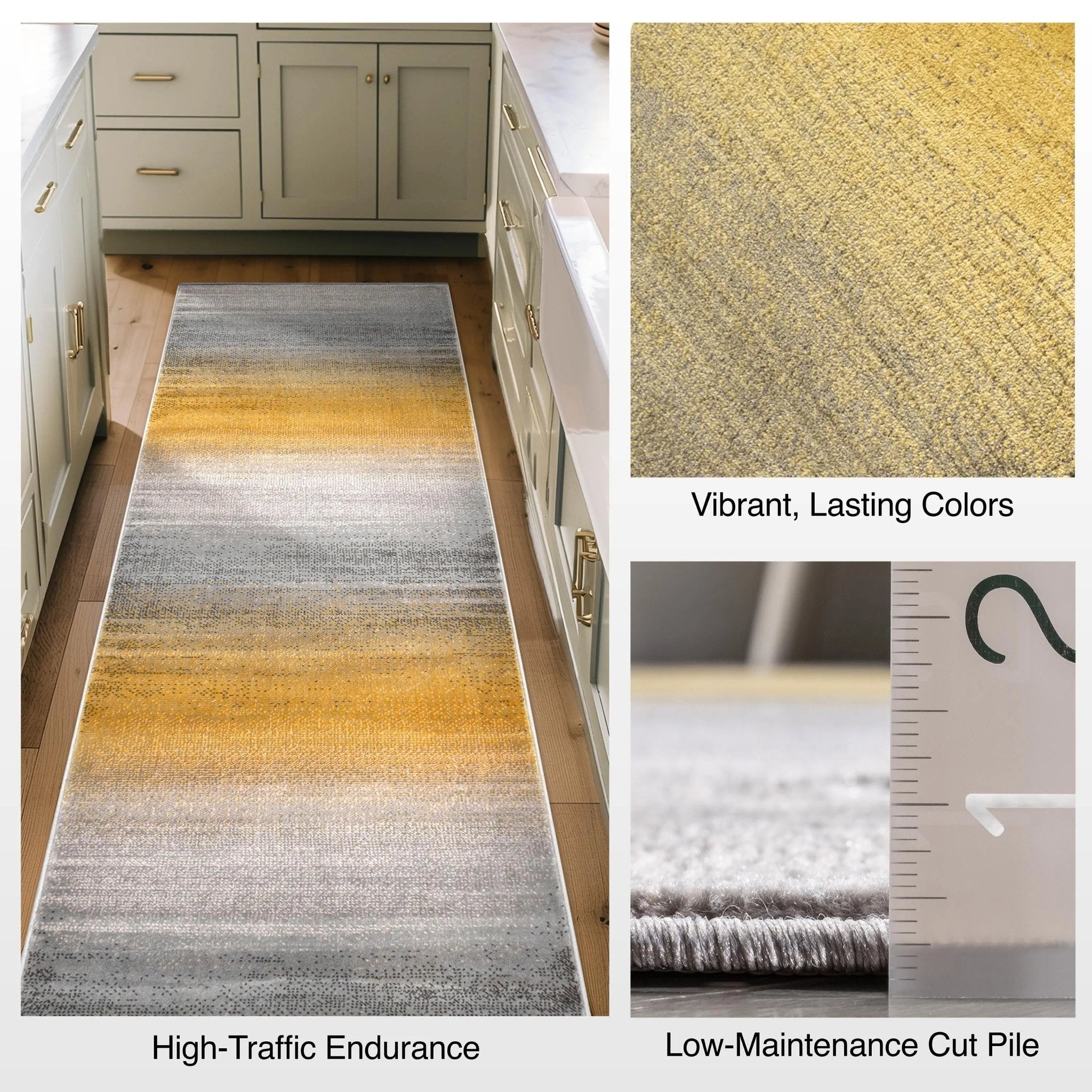 Custom Size Runner Emine Abstract Ombre Modern Yellow 27 Inch Wide x Choose Your Length Hallway Runner Rug Well Woven