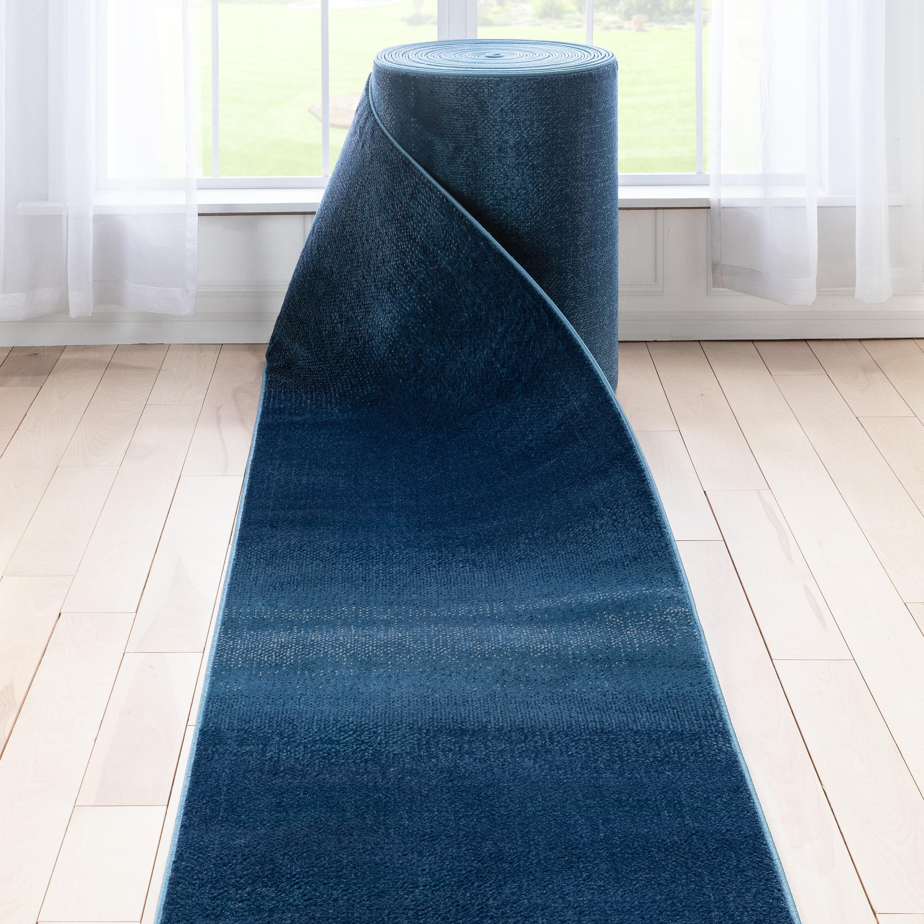 Custom Size Runner Emine Abstract Ombre Modern Blue 27 Inch Wide x Choose Your Length Hallway Runner Rug