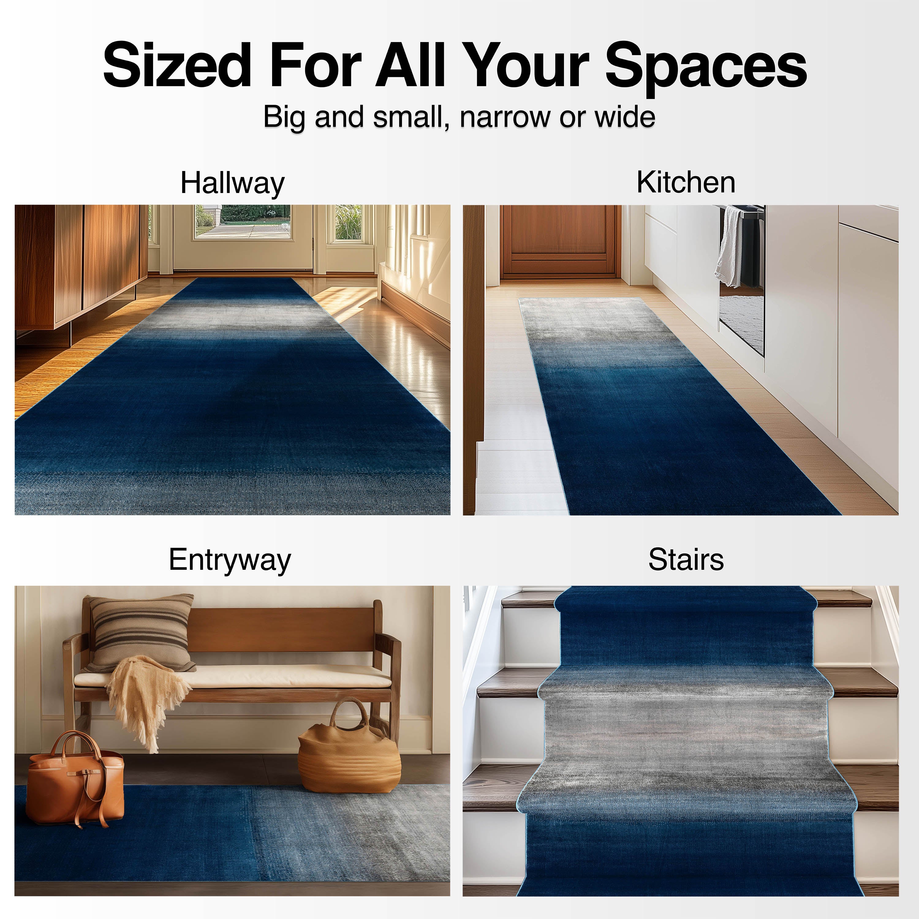 Custom Size Runner Emine Abstract Ombre Modern Blue 27 Inch Wide x Choose Your Length Hallway Runner Rug