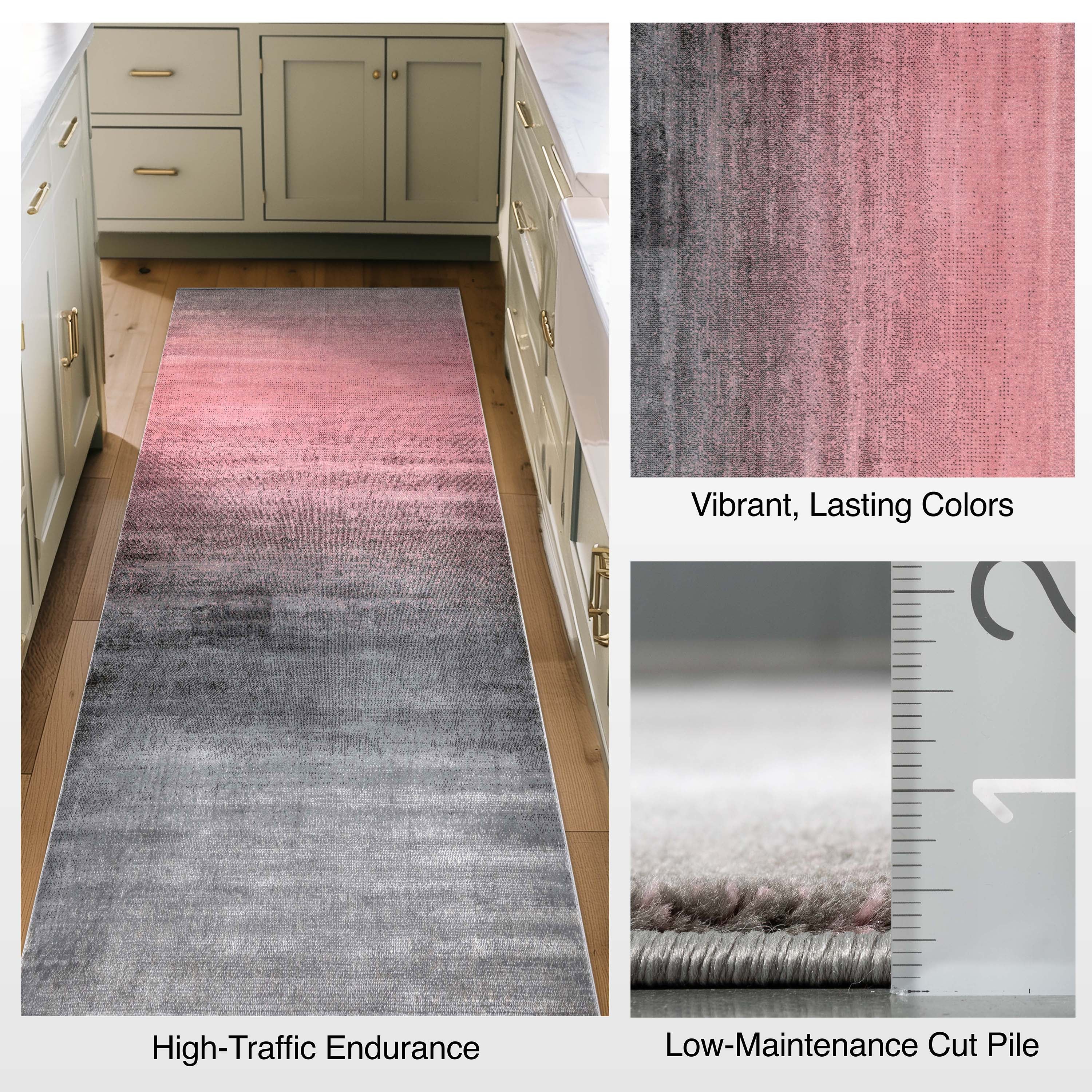 Custom Size Runner Emine Abstract Ombre Modern Blush 27 Inch Wide x Choose Your Length Hallway Runner Rug