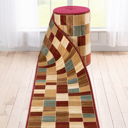 Custom Size Runner Yaren Geometric  Modern Red 27 Inch Wide x Choose Your Length Hallway Runner Rug