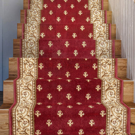 Custom Size Hallway & Stair Runner Fleur de Lis Traditional Red 27 Inch Wide x Choose Your Custom Length Runner Rug