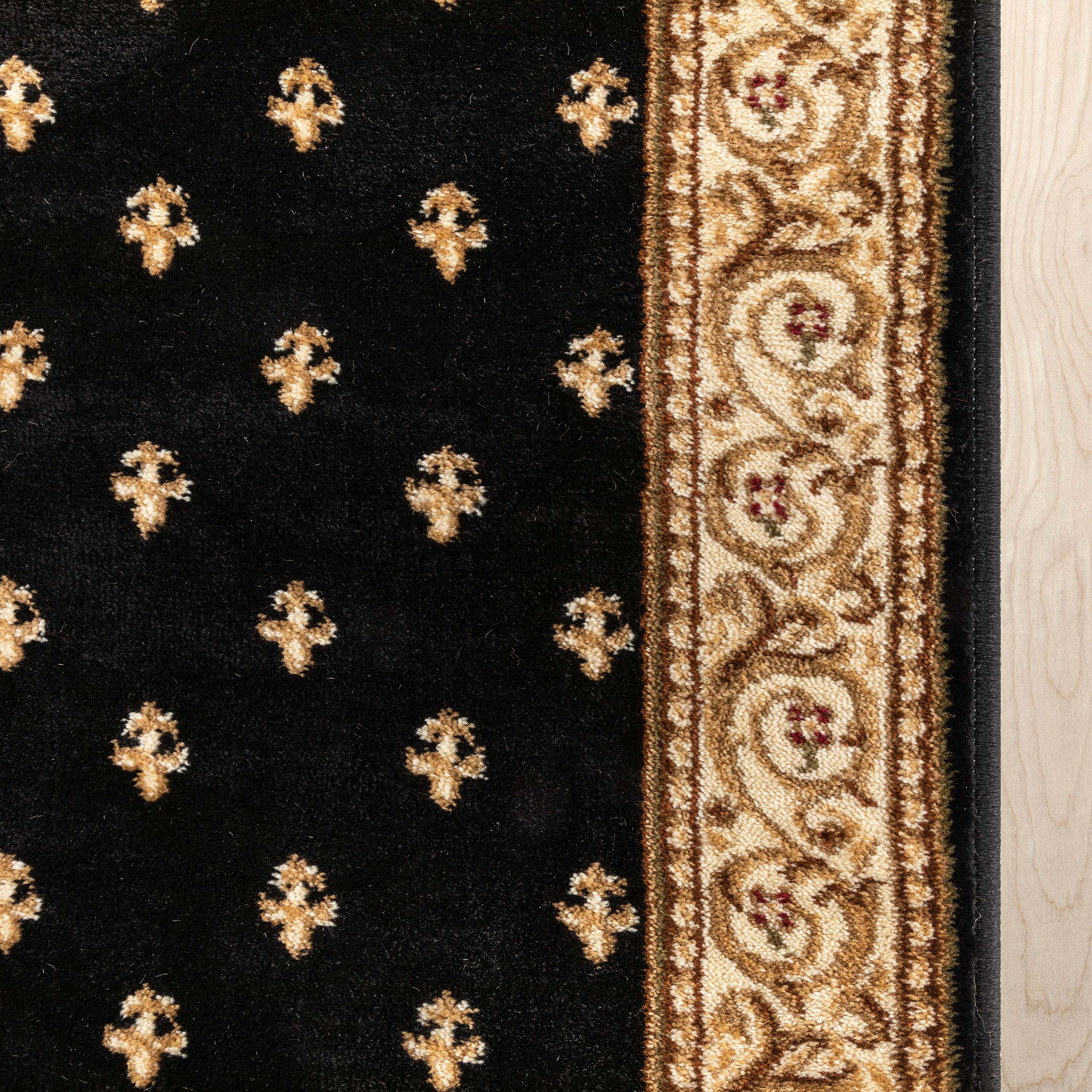 Custom Size Hallway & Stair Runner Fleur de Lis Traditional Black  27 Inch Wide x Choose Your Custom Length Runner Rug