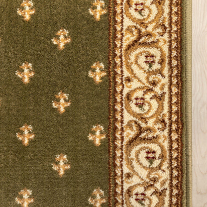 Custom Size Hallway & Stair Runner Fleur de Lis Traditional Green 27 Inch Wide x Choose Your Custom Length Runner Rug