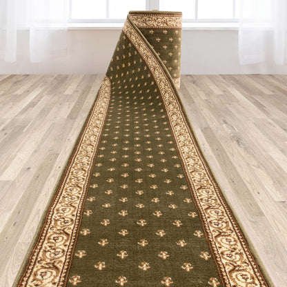 Custom Size Hallway & Stair Runner Fleur de Lis Traditional Green 27 Inch Wide x Choose Your Custom Length Runner Rug