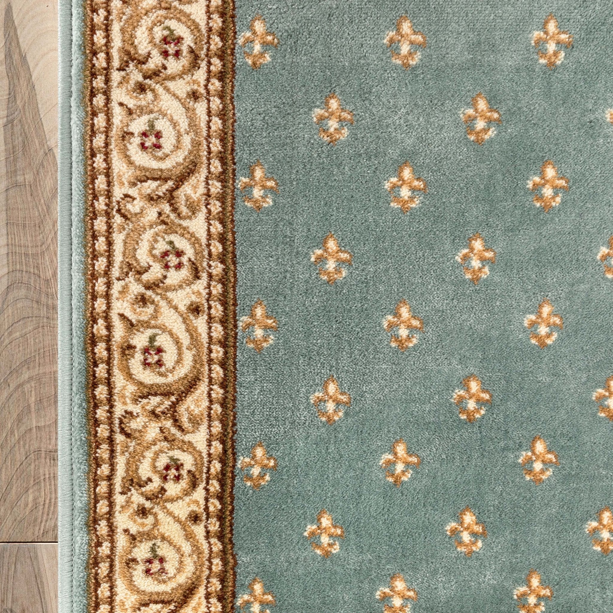 Custom Size Hallway & Stair Runner Fleur de Lis Traditional Light Blue  27 Inch Wide x Choose Your Custom Length Runner Rug Well Woven