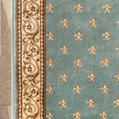 Custom Size Hallway & Stair Runner Fleur de Lis Traditional Light Blue  27 Inch Wide x Choose Your Custom Length Runner Rug