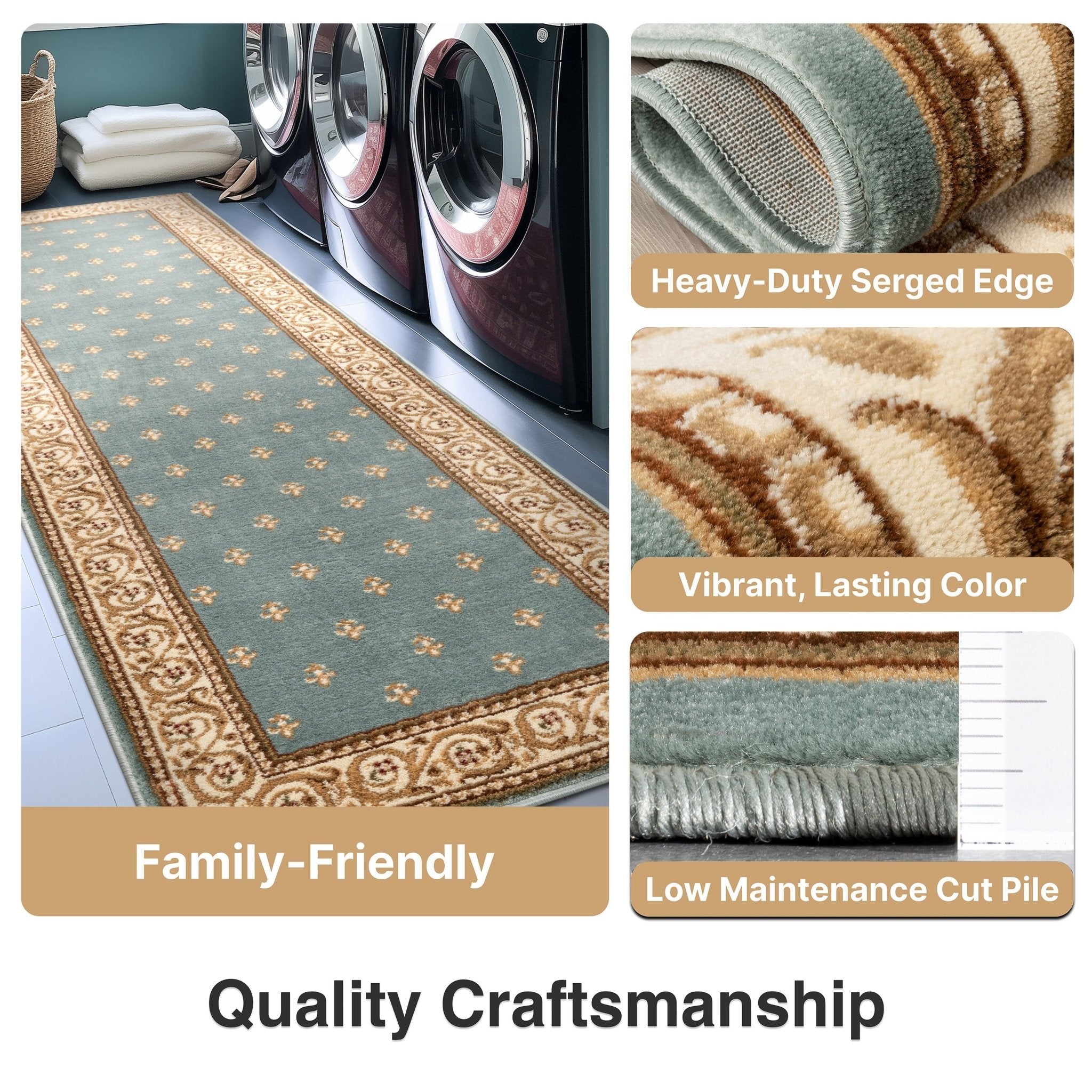 Custom Size Hallway & Stair Runner Fleur de Lis Traditional Light Blue  27 Inch Wide x Choose Your Custom Length Runner Rug Well Woven