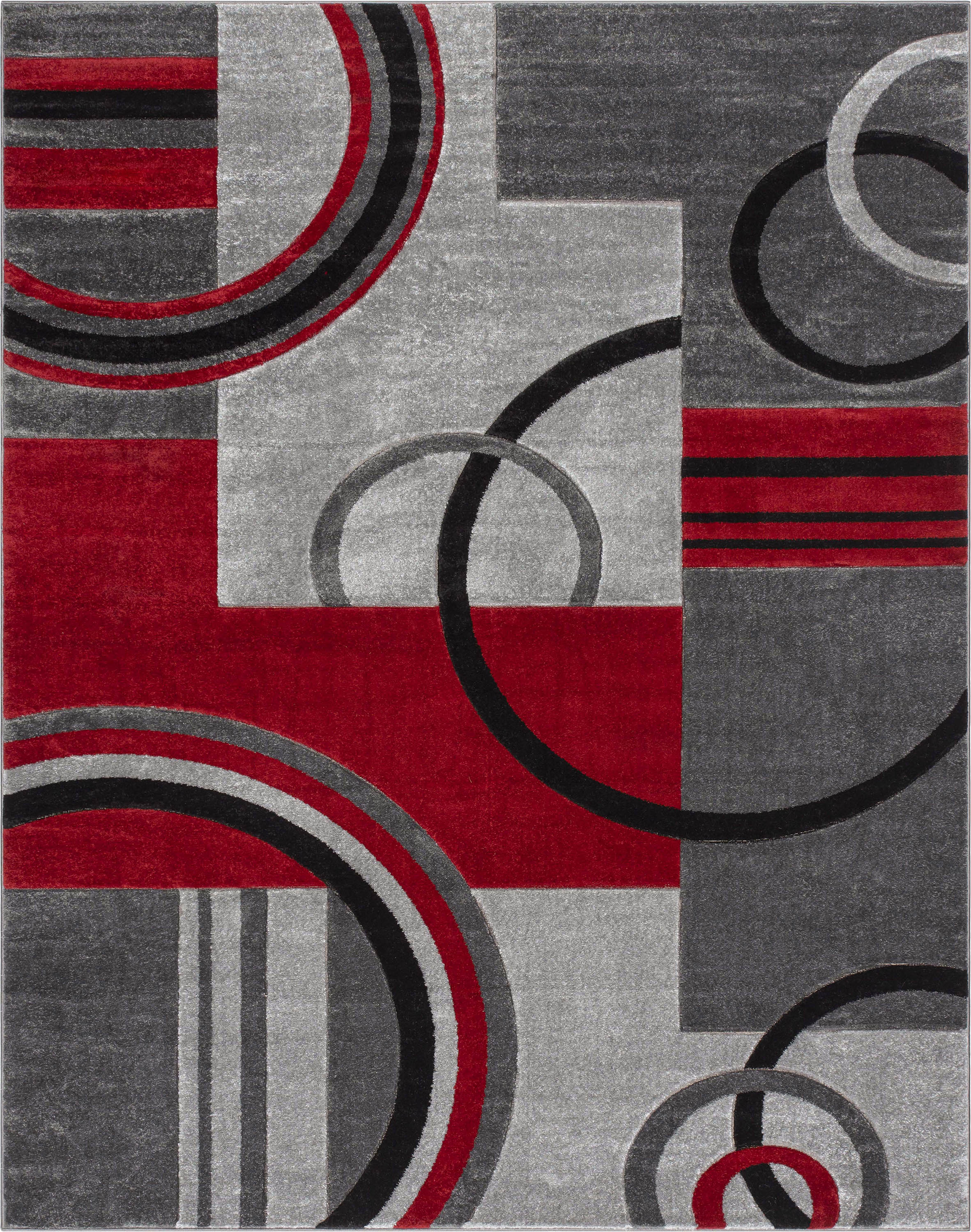 Galaxy Waves Grey Red Modern Geometric Rug