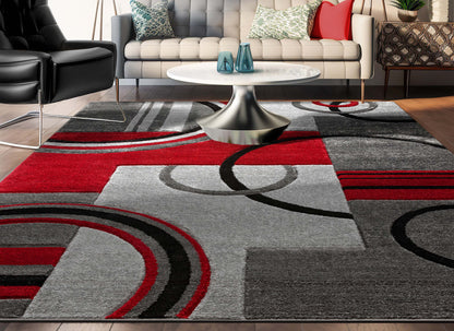 Galaxy Waves Grey Red Modern Geometric Rug