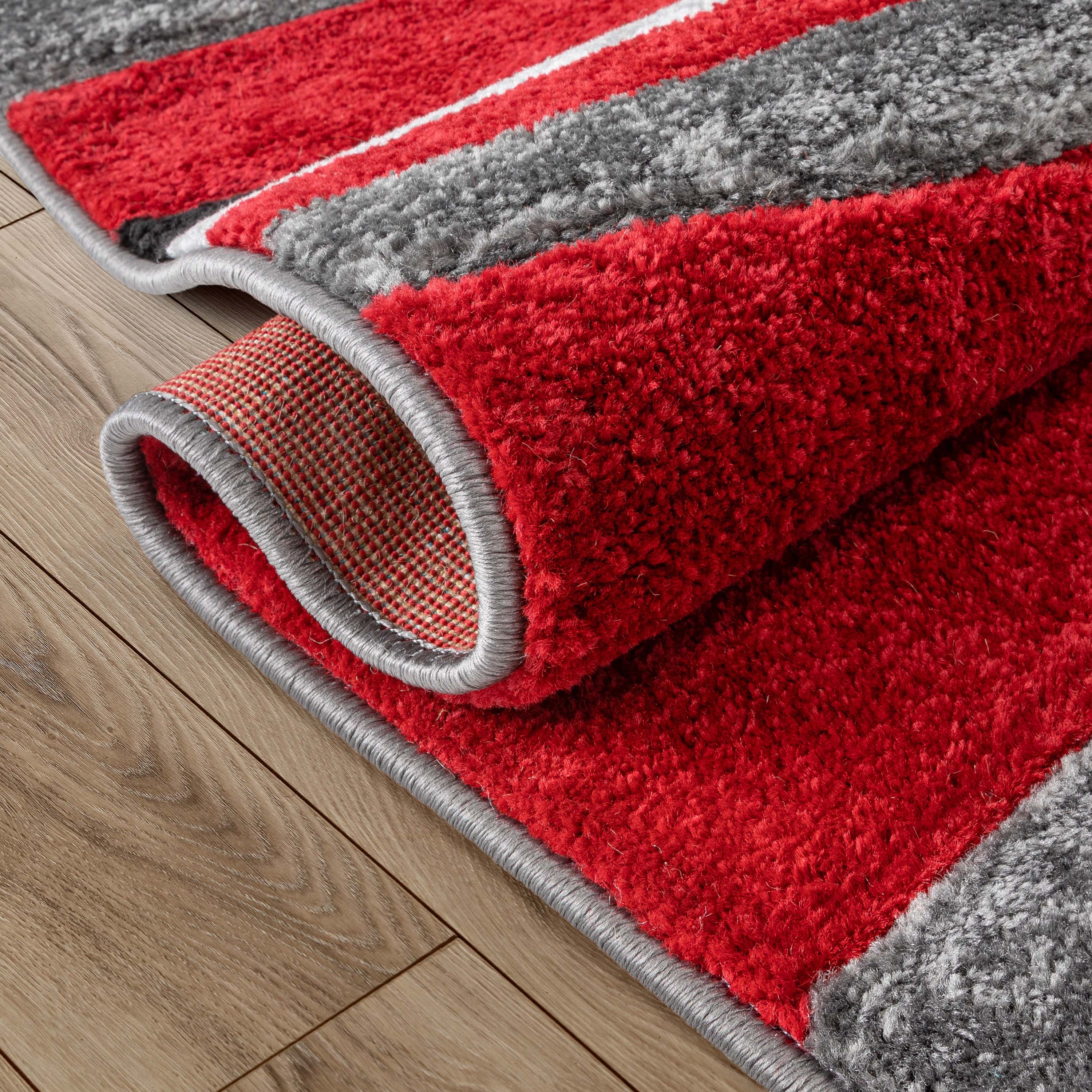 Galaxy Waves Grey Red Modern Geometric Rug