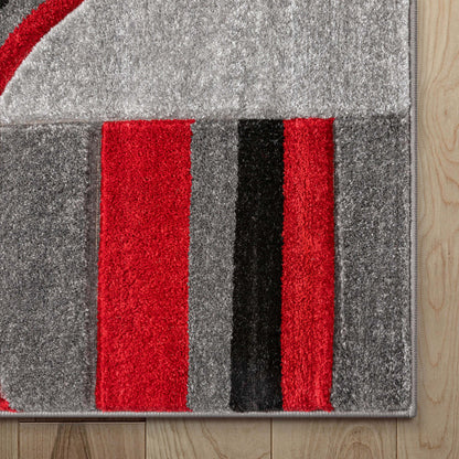 Galaxy Waves Grey Red Modern Geometric Rug