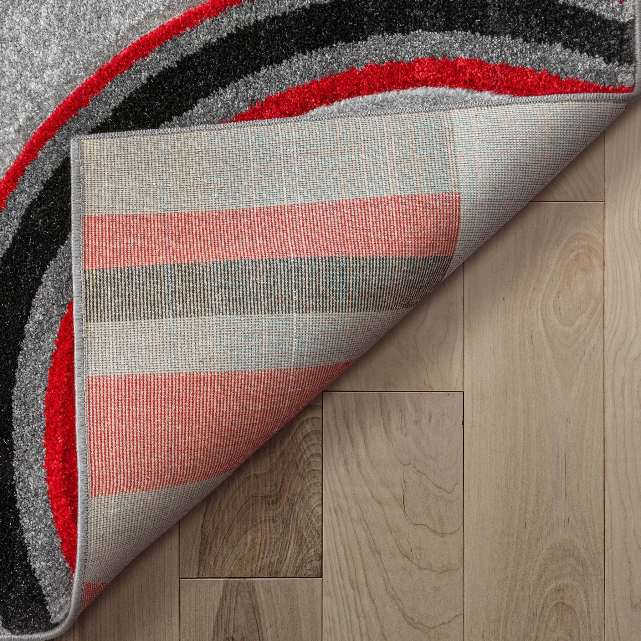 Galaxy Waves Grey Red Modern Geometric Rug Well Woven