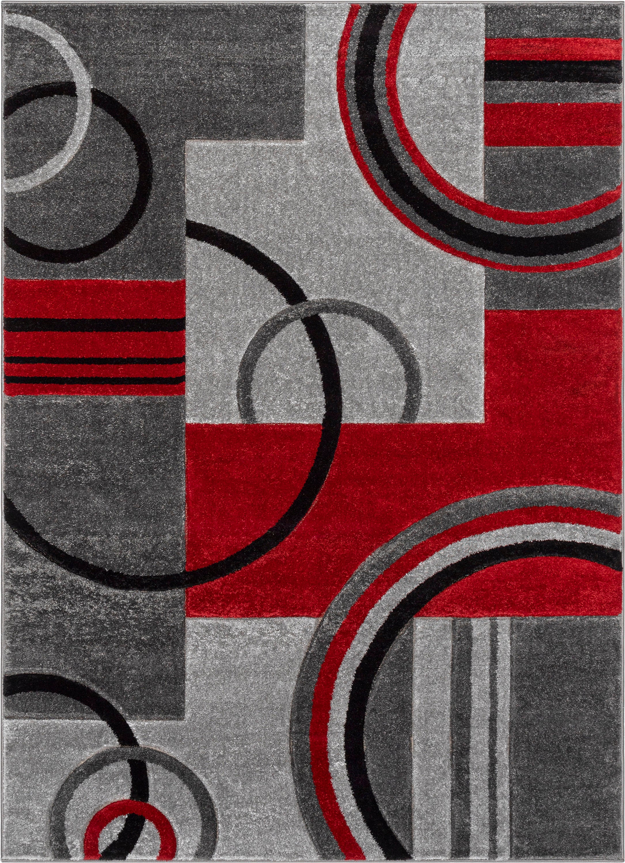 Galaxy Waves Grey Red Modern Geometric Rug Well Woven