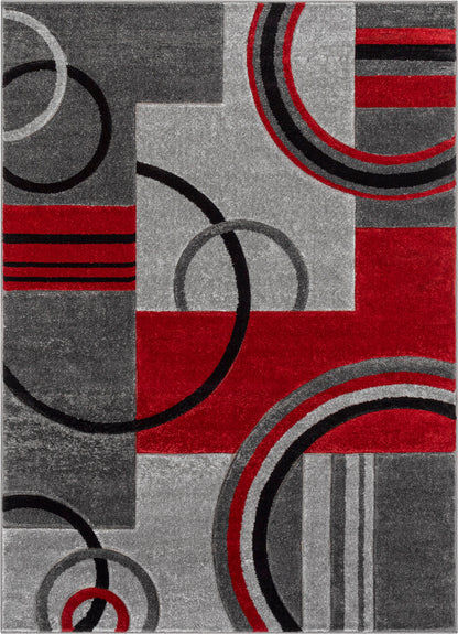 Galaxy Waves Grey Red Modern Geometric Rug