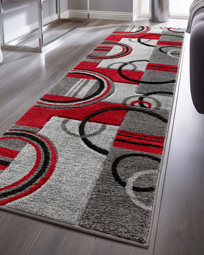 Galaxy Waves Grey Red Modern Geometric Rug