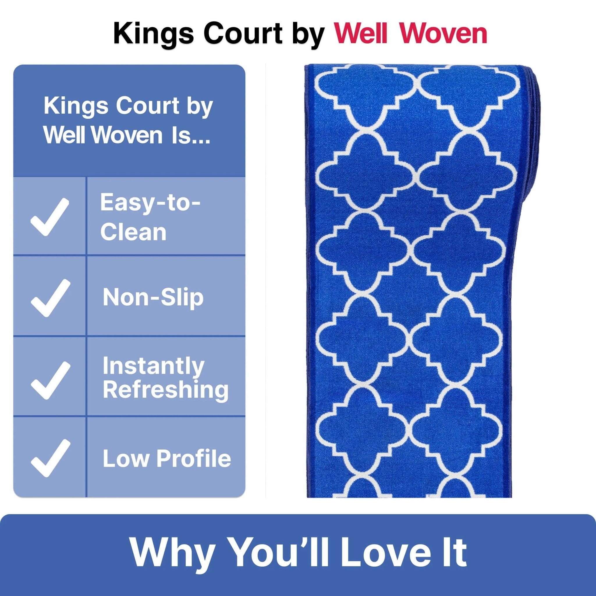 Brooklyn Trellis Custom Size Runner Modern Blue Select Your Width x Choose Your Length Machine Washable Hallway Runner Rug Well Woven