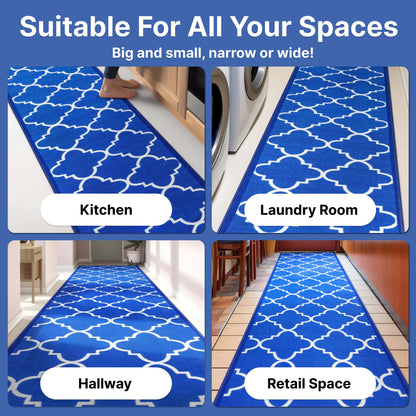 Brooklyn Trellis Custom Size Runner Modern Blue Select Your Width x Choose Your Length Machine Washable Hallway Runner Rug