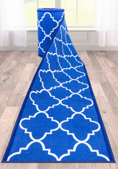 Brooklyn Trellis Custom Size Runner Modern Blue Select Your Width x Choose Your Length Machine Washable Hallway Runner Rug