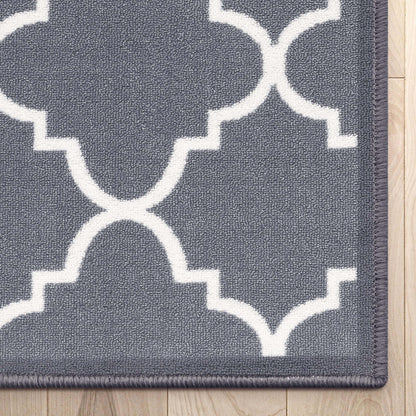 Brooklyn Trellis Grey Moroccan Non-Slip Washable Runner Rug Rubber Backing High-Traffic Areas