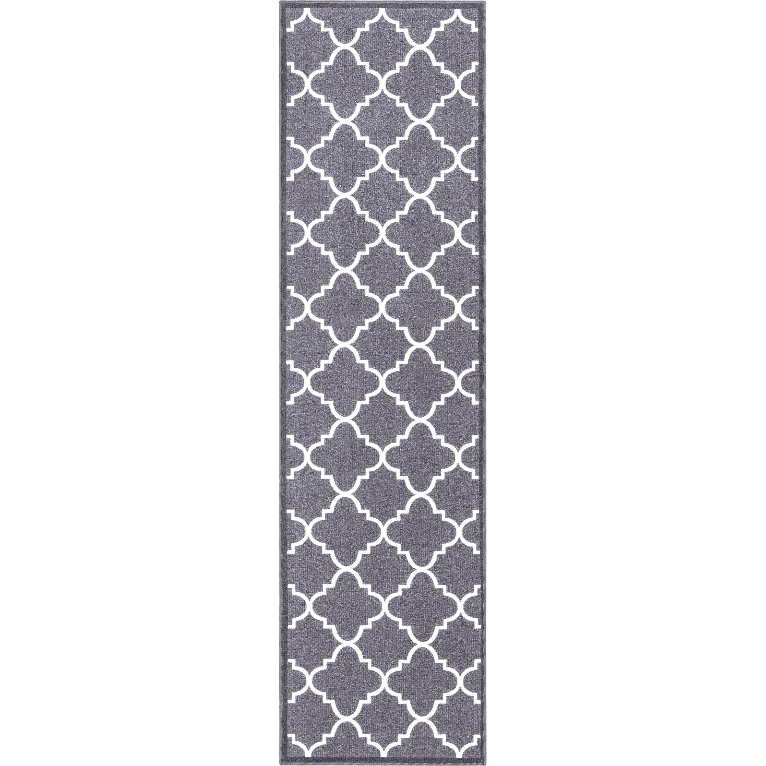 Brooklyn Trellis Grey Moroccan Non-Slip Washable Runner Rug Rubber Backing High-Traffic Areas