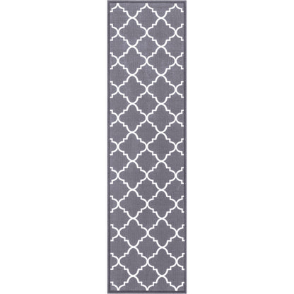 Brooklyn Trellis Grey Moroccan Non-Slip Washable Runner Rug Rubber Backing High-Traffic Areas