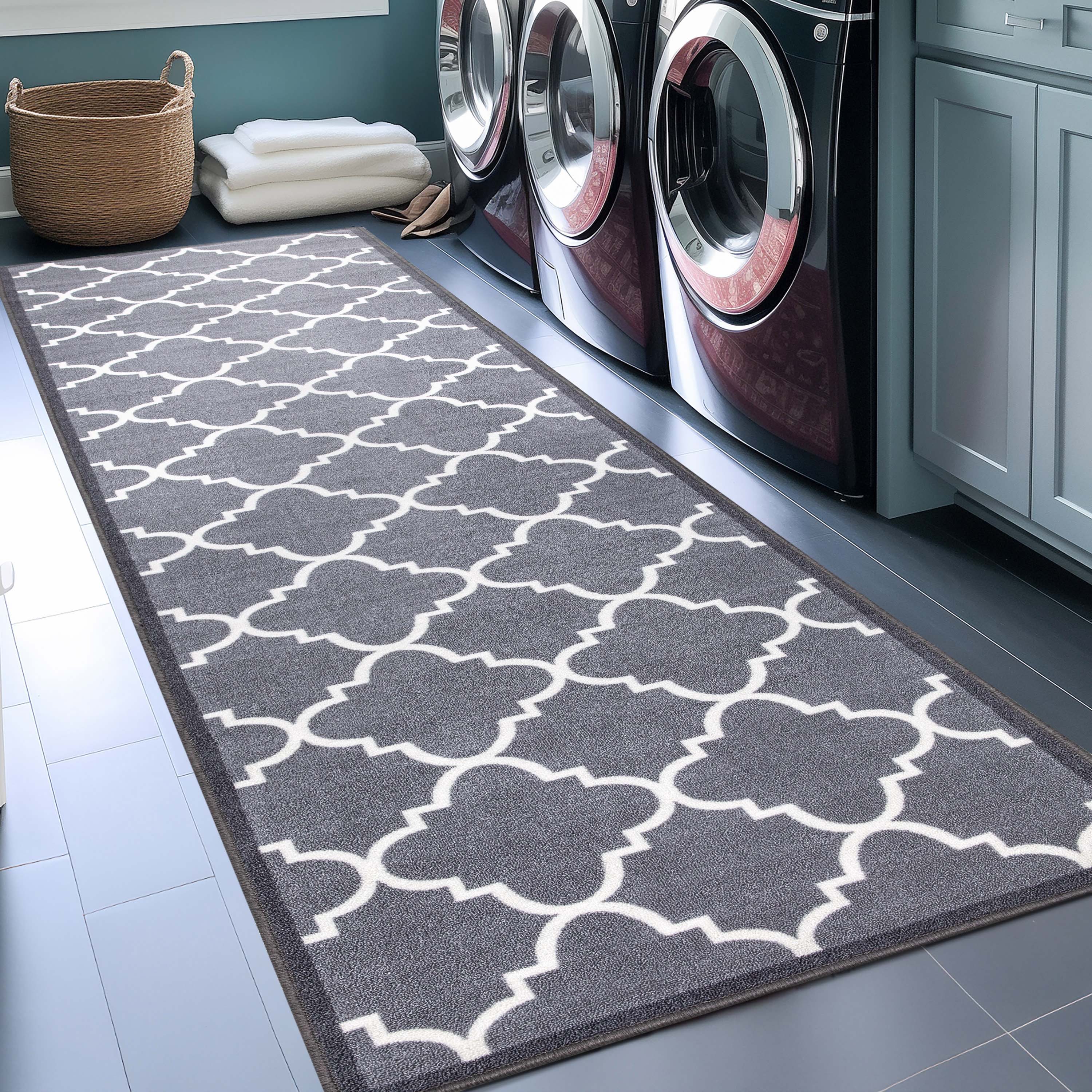 Brooklyn Trellis Grey Moroccan Non-Slip Washable Runner Rug Rubber Backing High-Traffic Areas