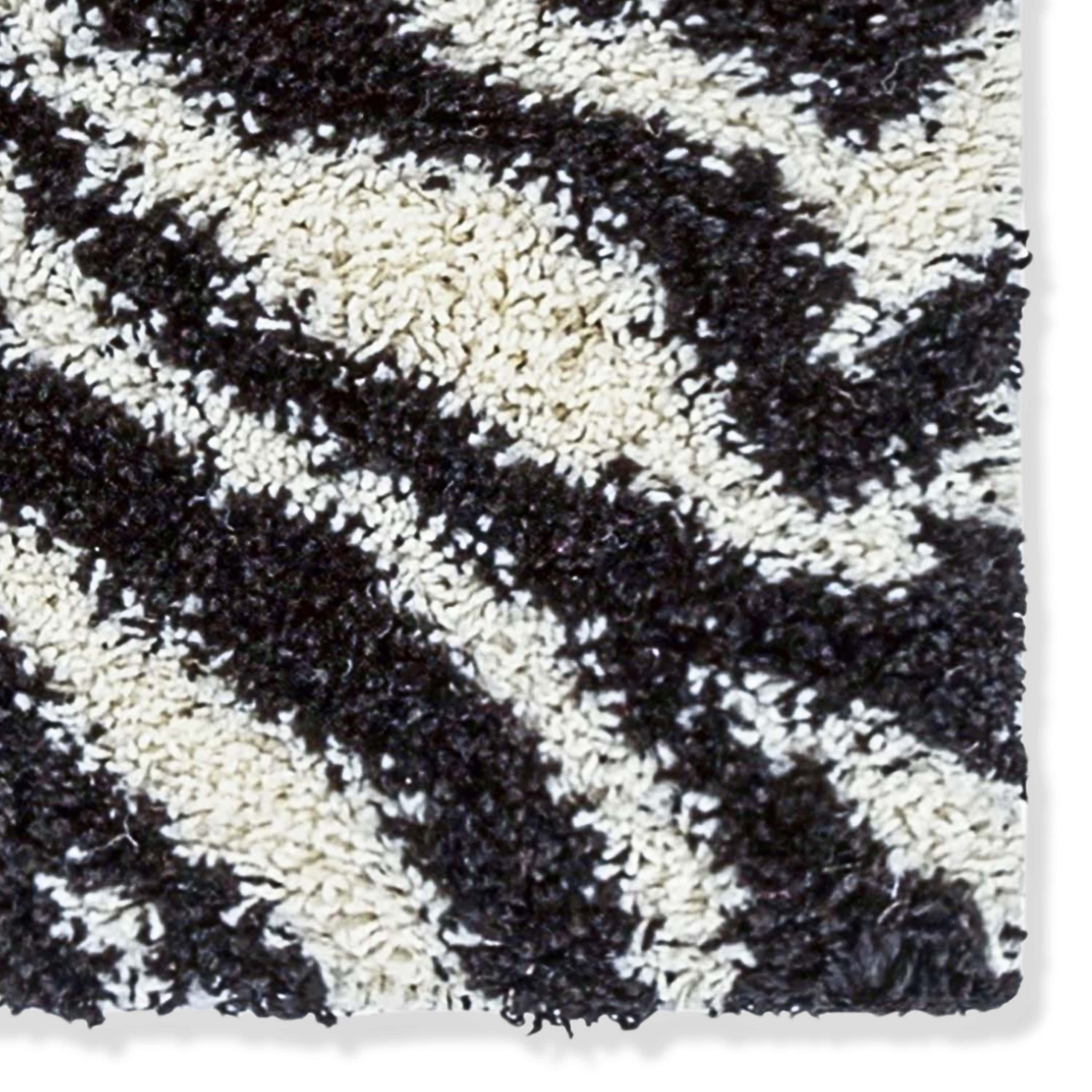 Safari Zebra Black Contemporary Shag Rug