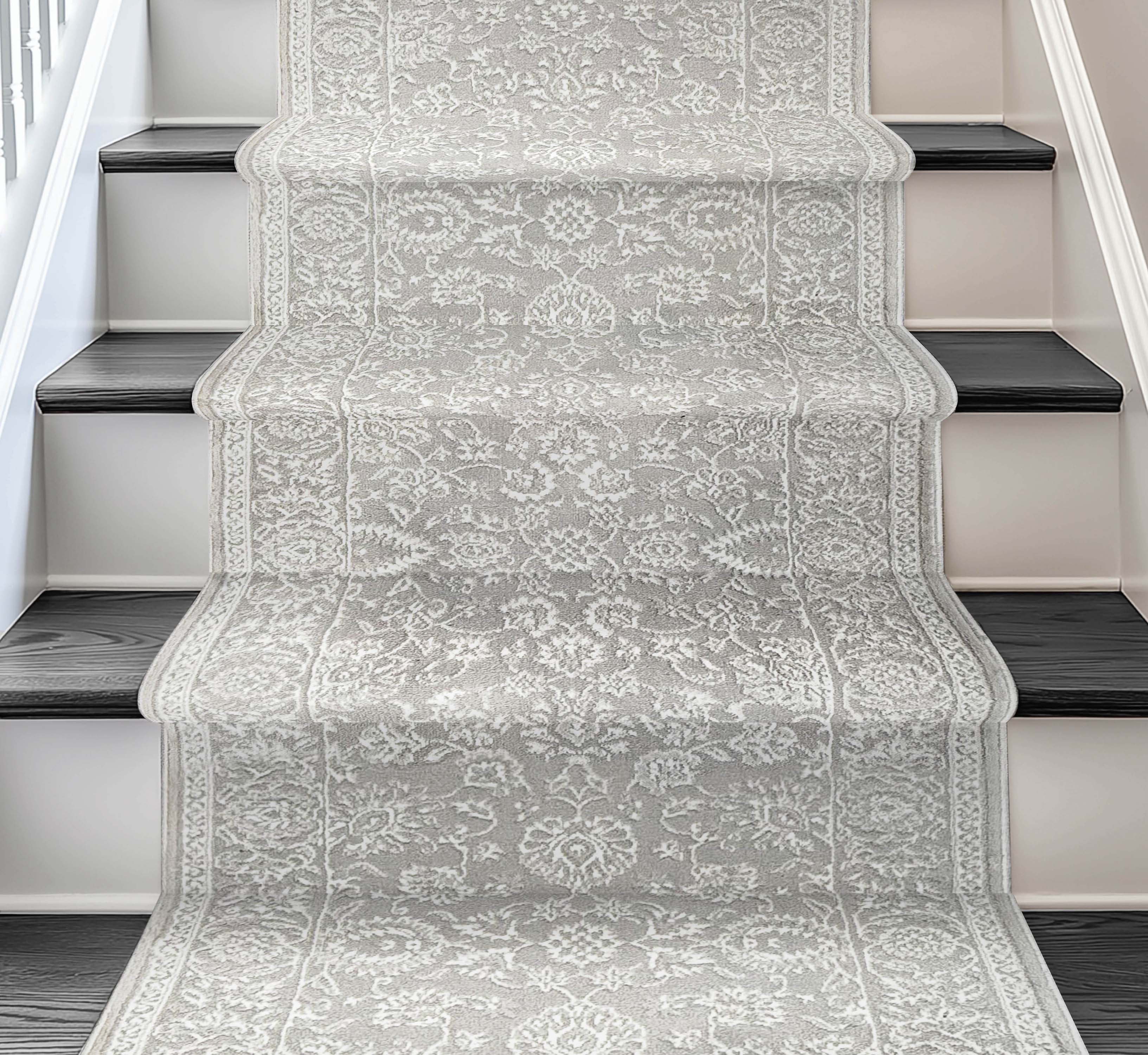 Custom Size Runner Oswin Floral Grey Choose Your Width x Choose Your Length Runner Rug - Perfect For Hallway, Stairs & Kitchen